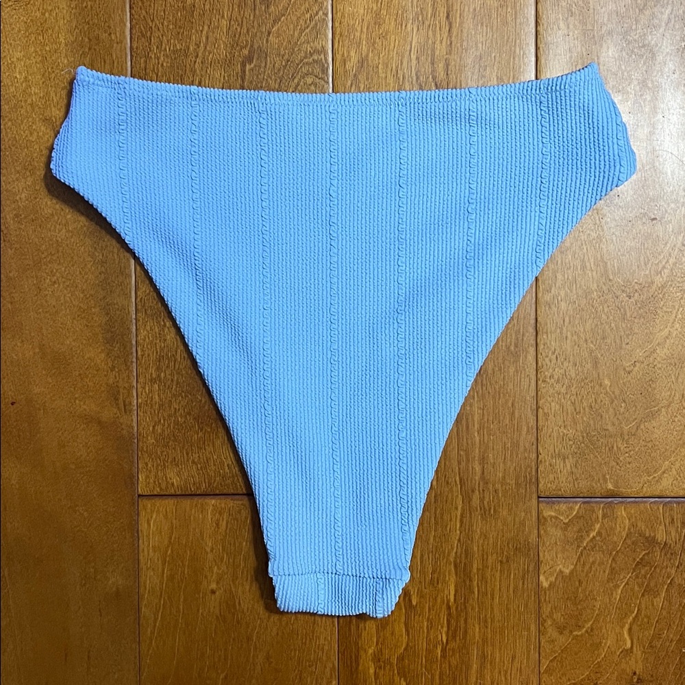 Aerie Light Blue Ribbed Cheeky Bikini Bottoms Bathing Suit Size M Coastal Beachy - Picture 6 of 7